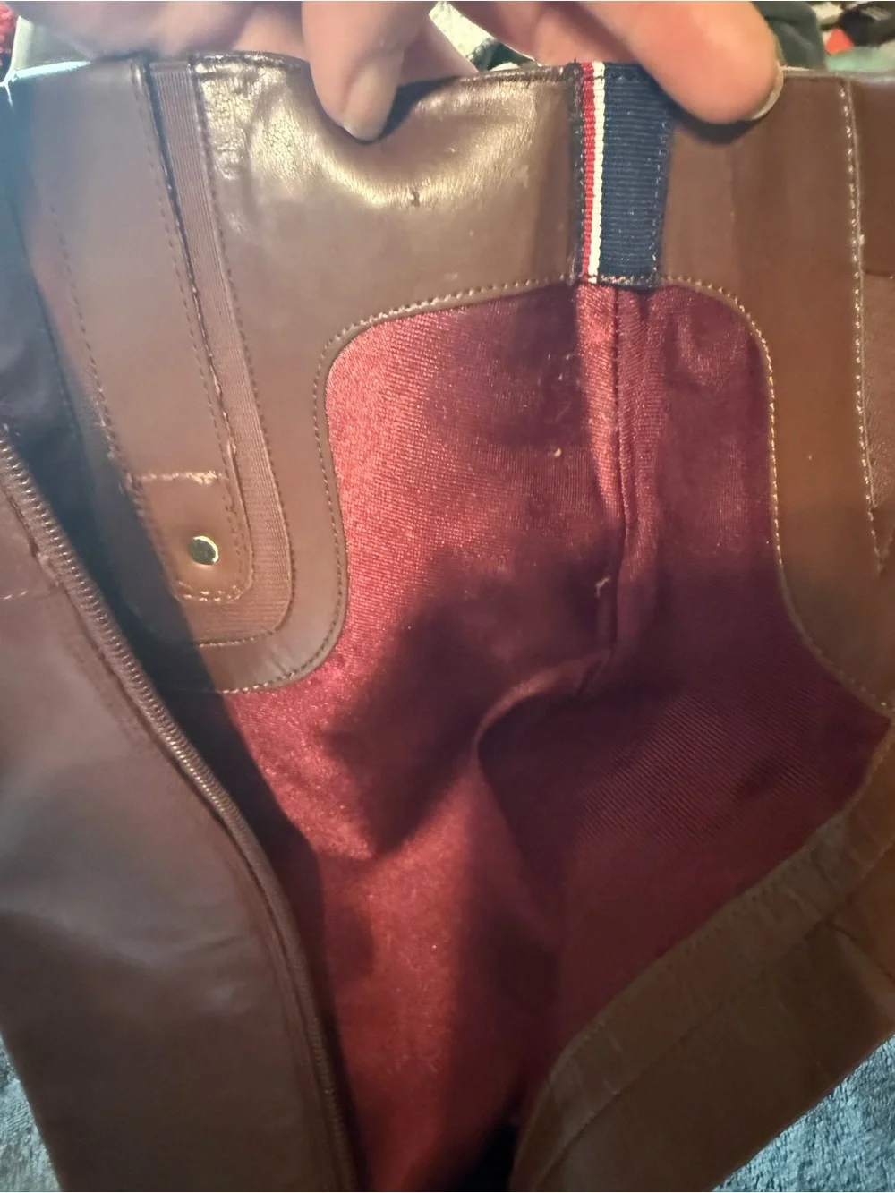 Tommy Hilfiger Cognac Leather Boot with Gold Logo - Zip up